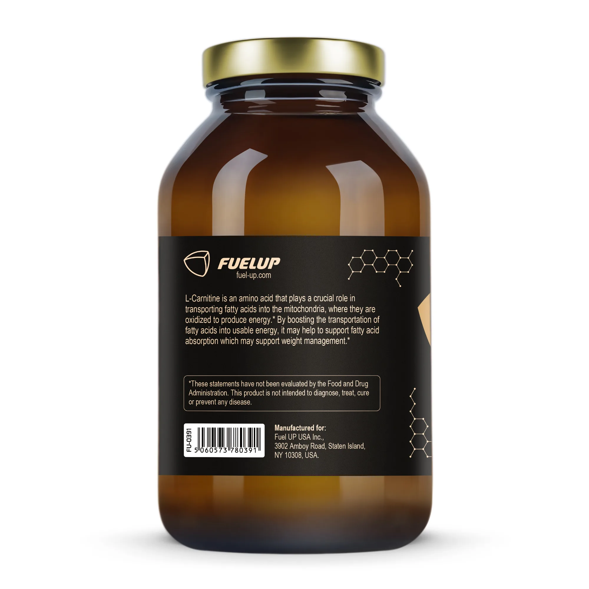 L-карнітин FUELUP L-Carnitine 500 мг, Енергія та спалювання жиру, 180 капсул - Зображення 2