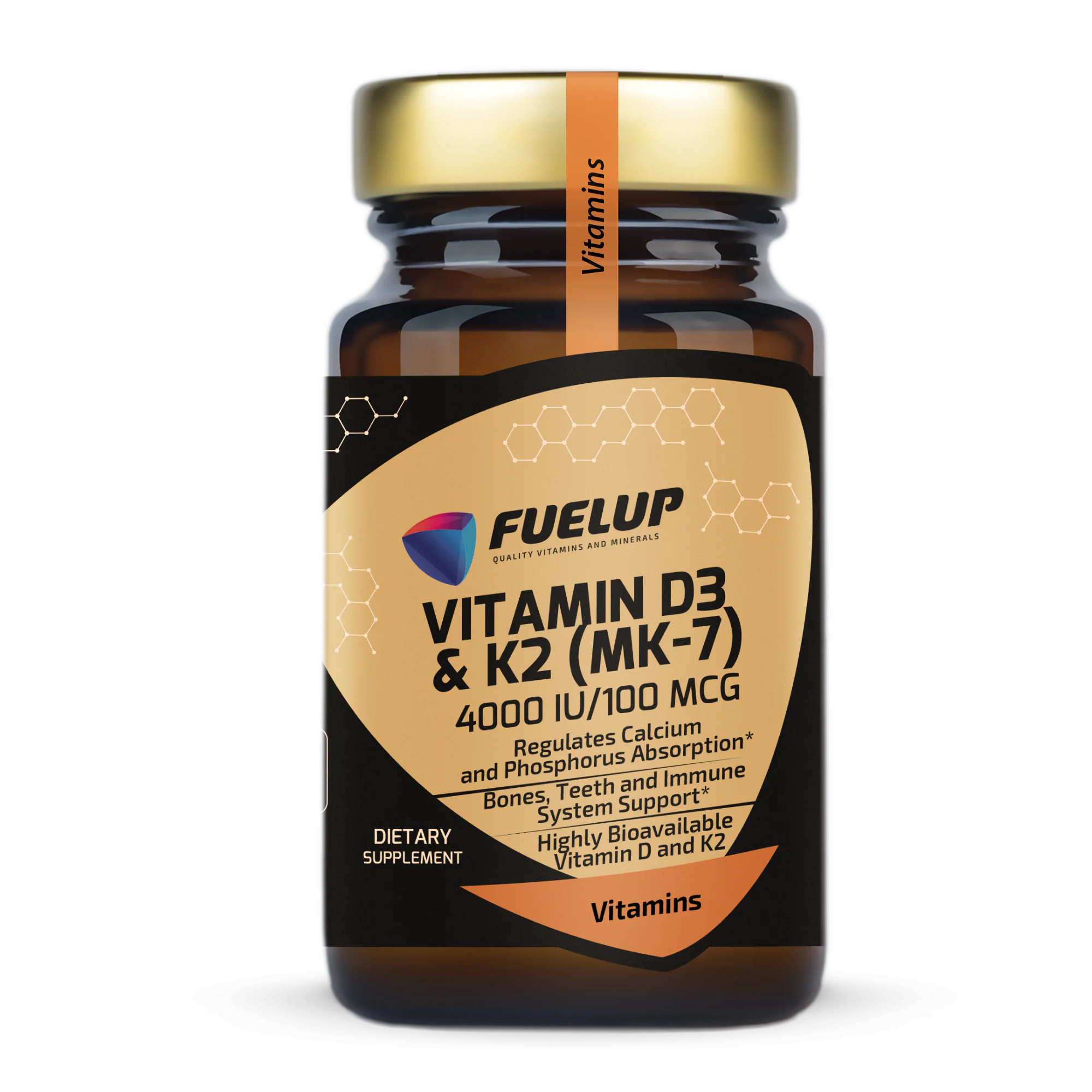 FU-Vitamin-D3-K2-MK-7-4000-100-МО-mcg-120-veg-caps_1 Вітамін D3 і K2 (MK-7) FUELUP 4000 МО / 100 мкг, Здоров'я кісток та судин, 120 капсул - Зображення 1