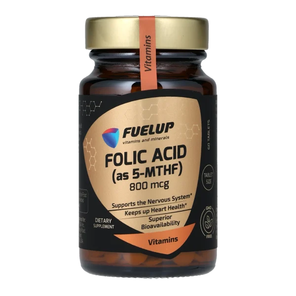 Фолієва кислота FUELUP Folic Acid 800 мкг, Підтримка нервової системи та серця, 60 таблеток
