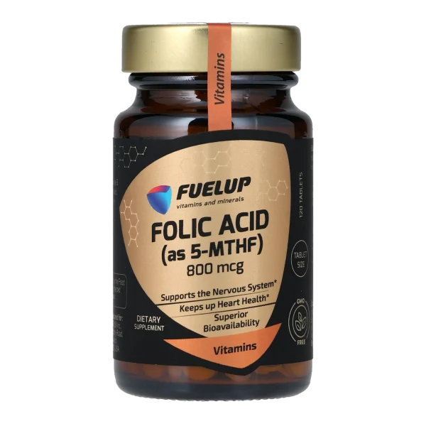 Фолієва кислота FUELUP Folic Acid 800 мкг, Підтримка нервової системи та серця, 120 таблеток