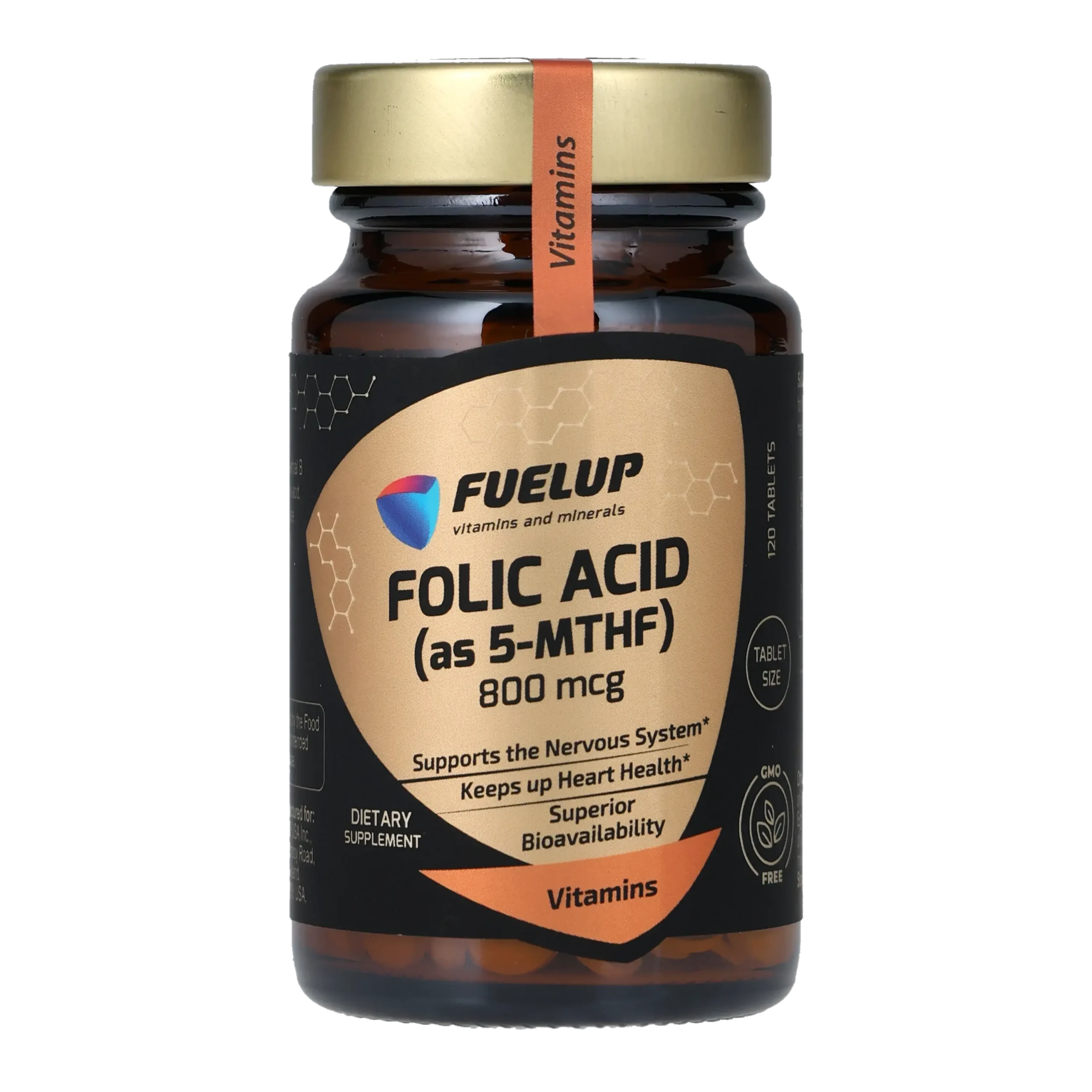 fu-0759_1.webp Фолієва кислота FUELUP Folic Acid 800 мкг, Підтримка нервової системи та серця, 120 таблеток - Зображення 1