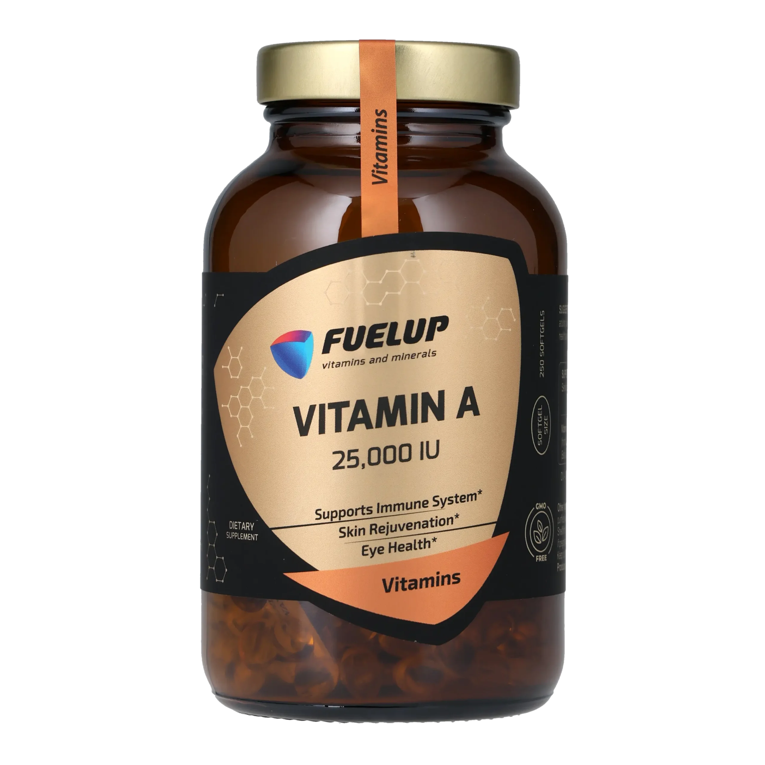 fu-0919_1.webp Вітамін А FUELUP 25000 МО, Здоров'я шкіри та зору, 250 капсул - Зображення 1