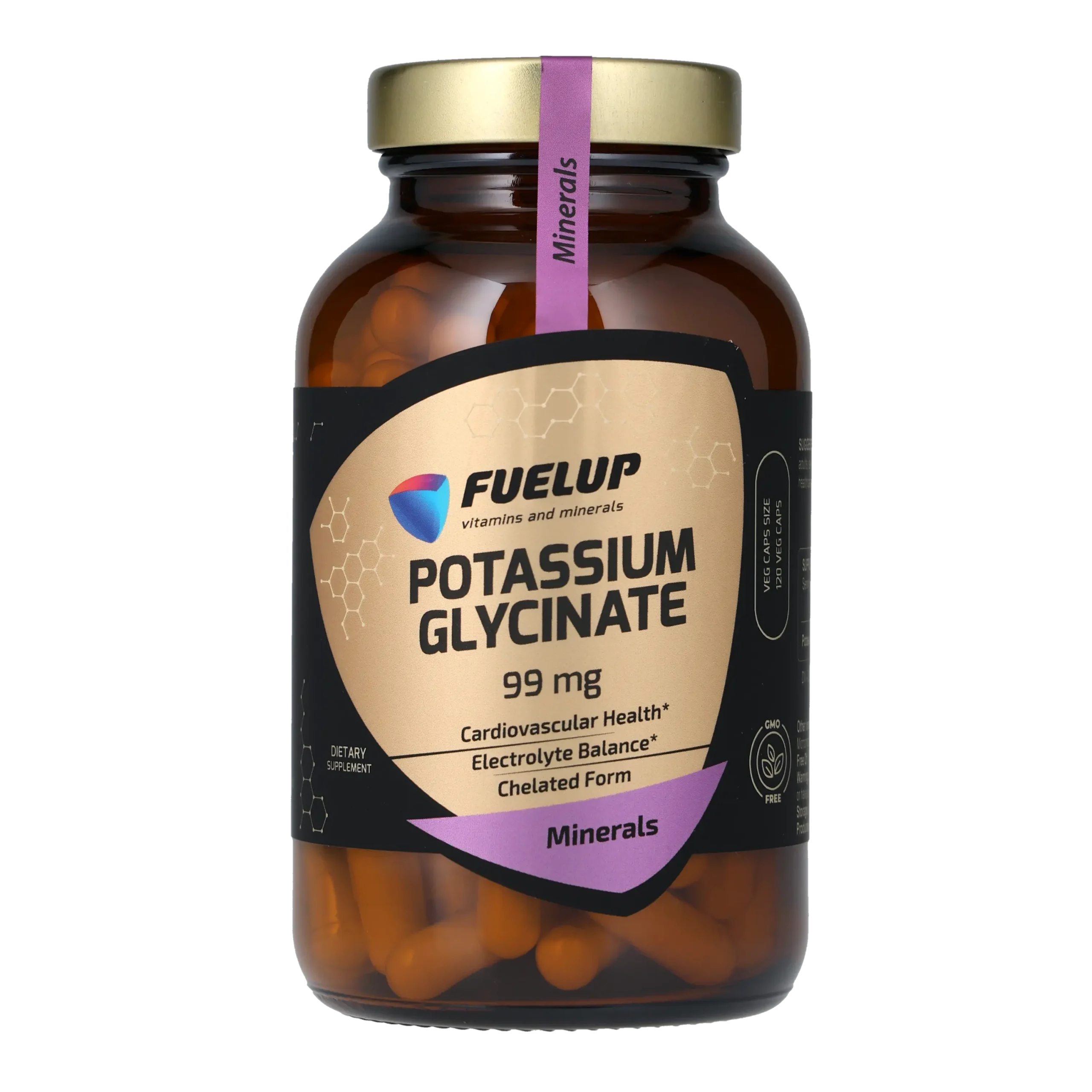 fu-1008_1.webp Калій гліцинат FUELUP Potassium Glycinate 99 мг, Баланс електролітів та м'язовий тонус, 120 капсул - Зображення 1