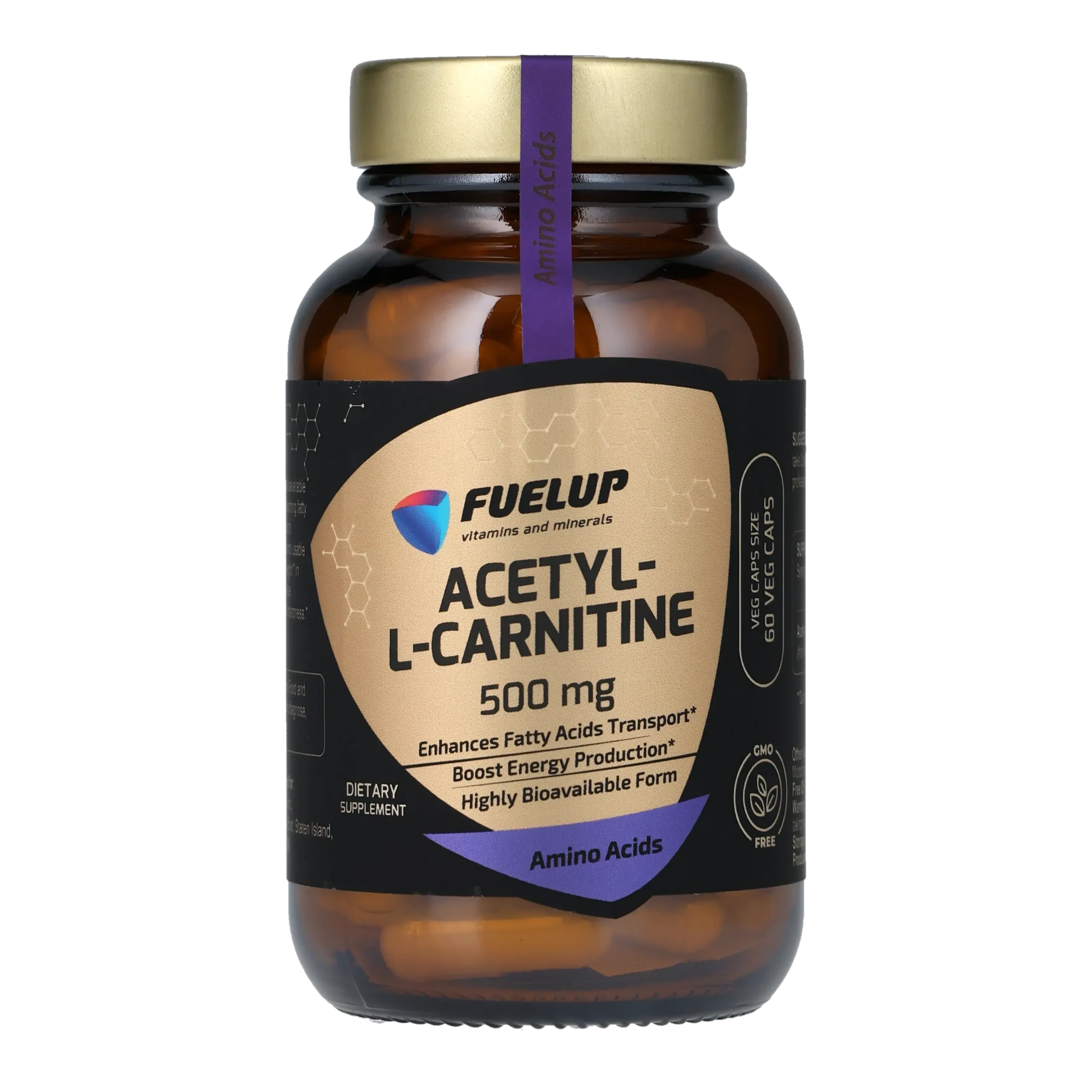 fu-1299_1.webp Ацетил-L-карнітин FUELUP Acetyl-L-Carnitine 500 мг, Енергія та метаболізм, 60 капсул - Зображення 1